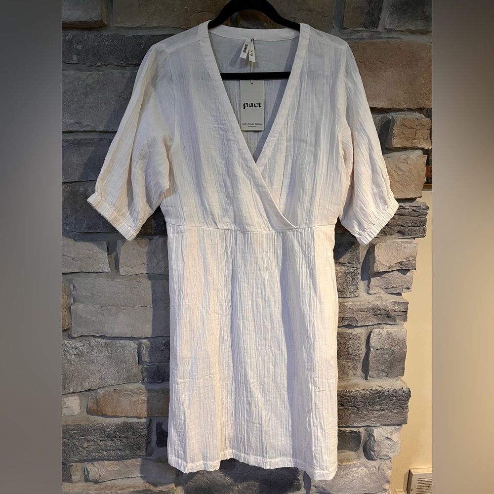 Pact Ivory crinkle cotton dress - Medium NWT